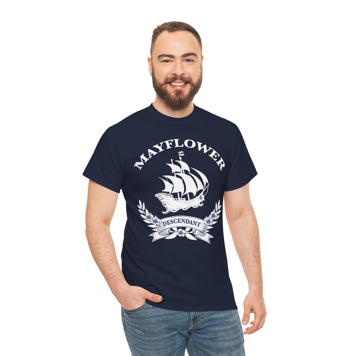 Mayflower Descendant Ship and Banner Tee - Extra Large Sizes