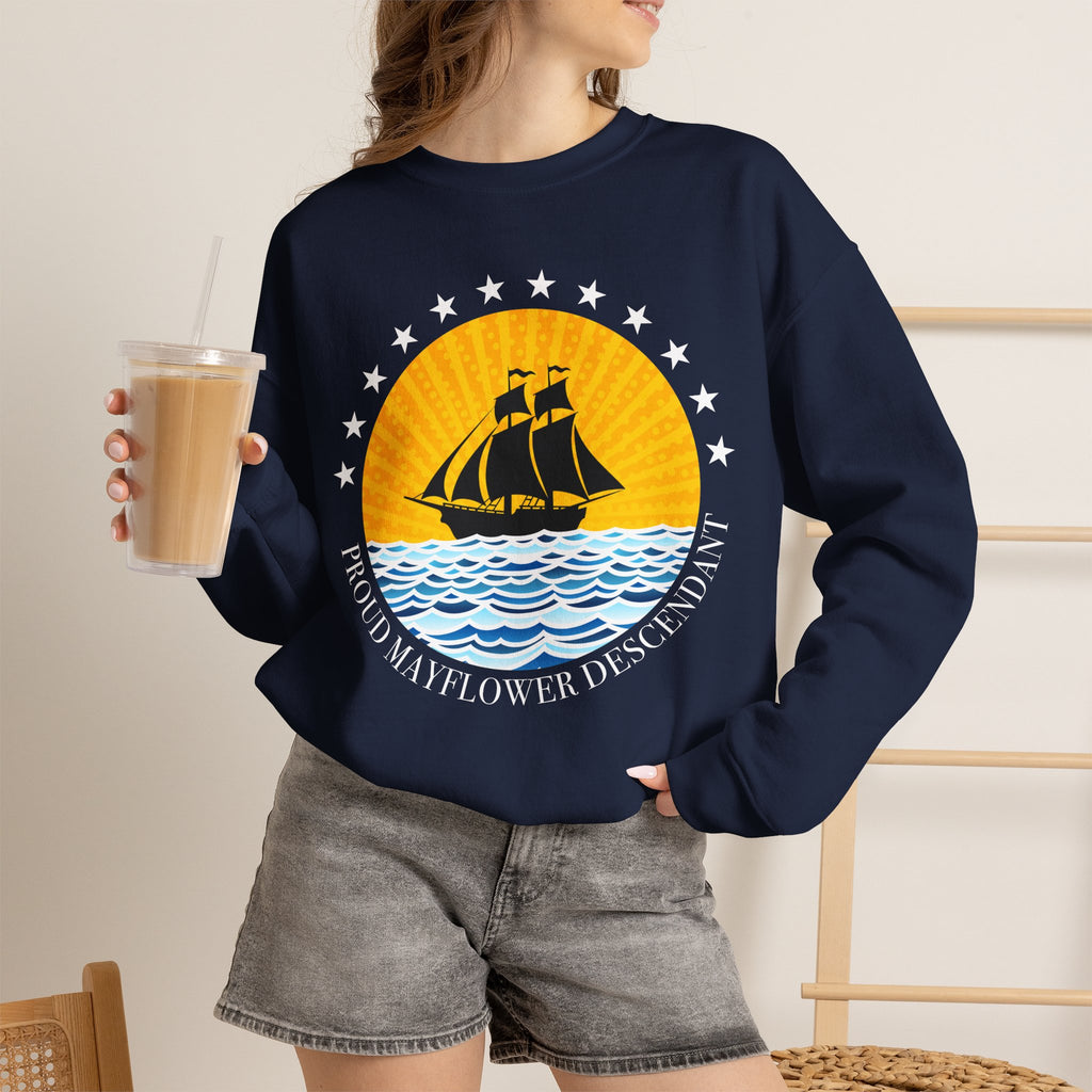 Proud Mayflower Descendant Crewneck Sweatshirt — Extra Large Sizes