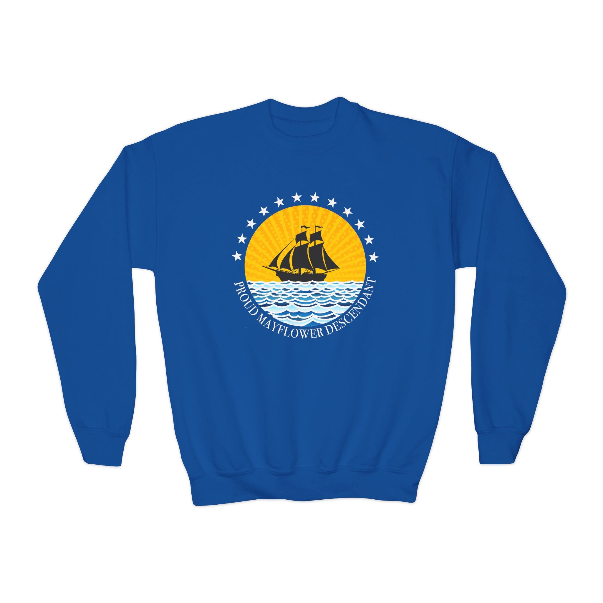 Youth Crewneck Sweatshirt — Proud Mayflower Descendant
