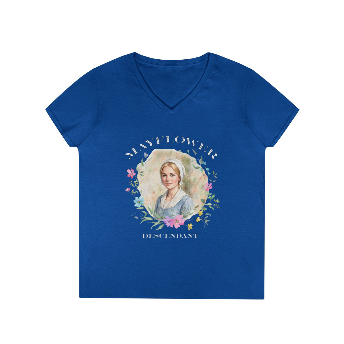 "Mayflower Maiden" Portrait V-Neck Tee - Extra Large Sizes