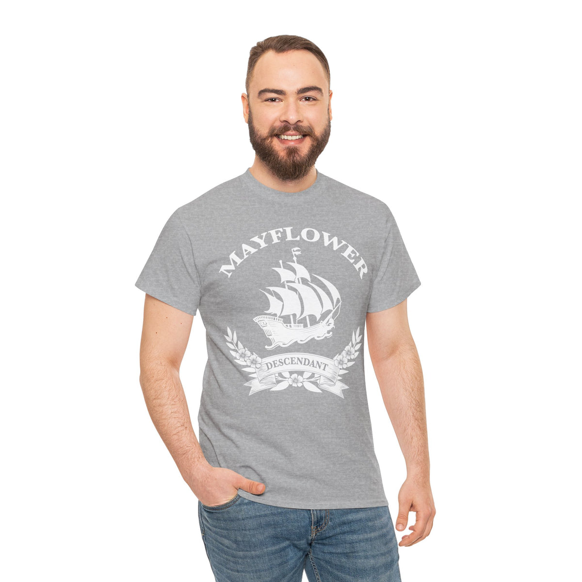 Mayflower Descendant Ship and Banner Tee - Extra Large Sizes