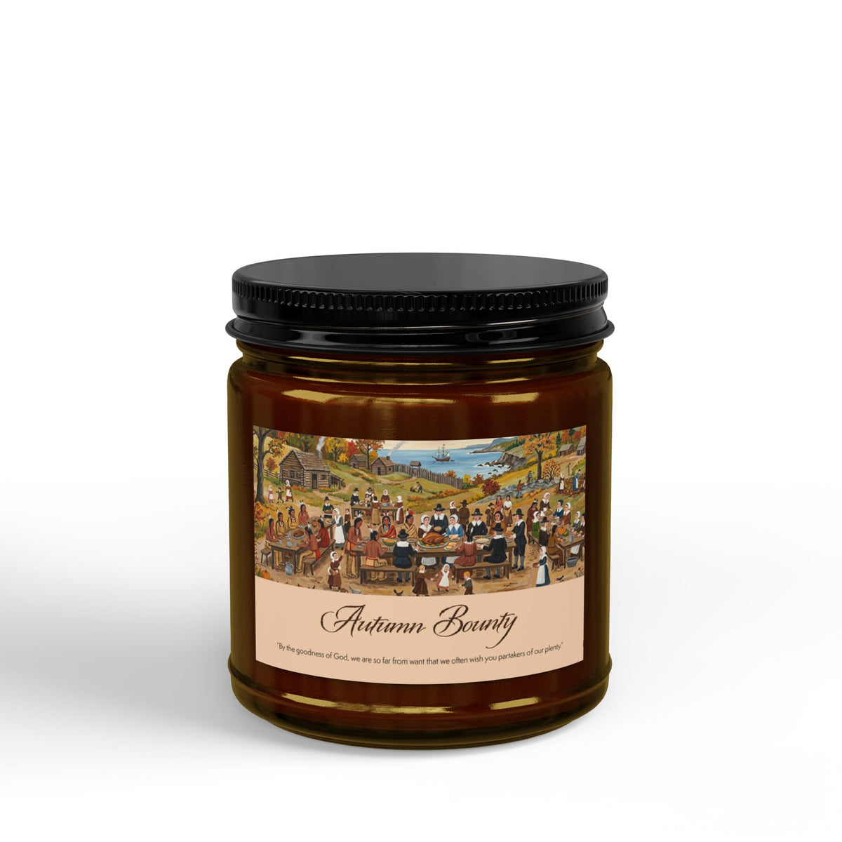 Autumn Bounty Scented Soy Candle (4oz & 9oz) — Amber Jar with Black Lid