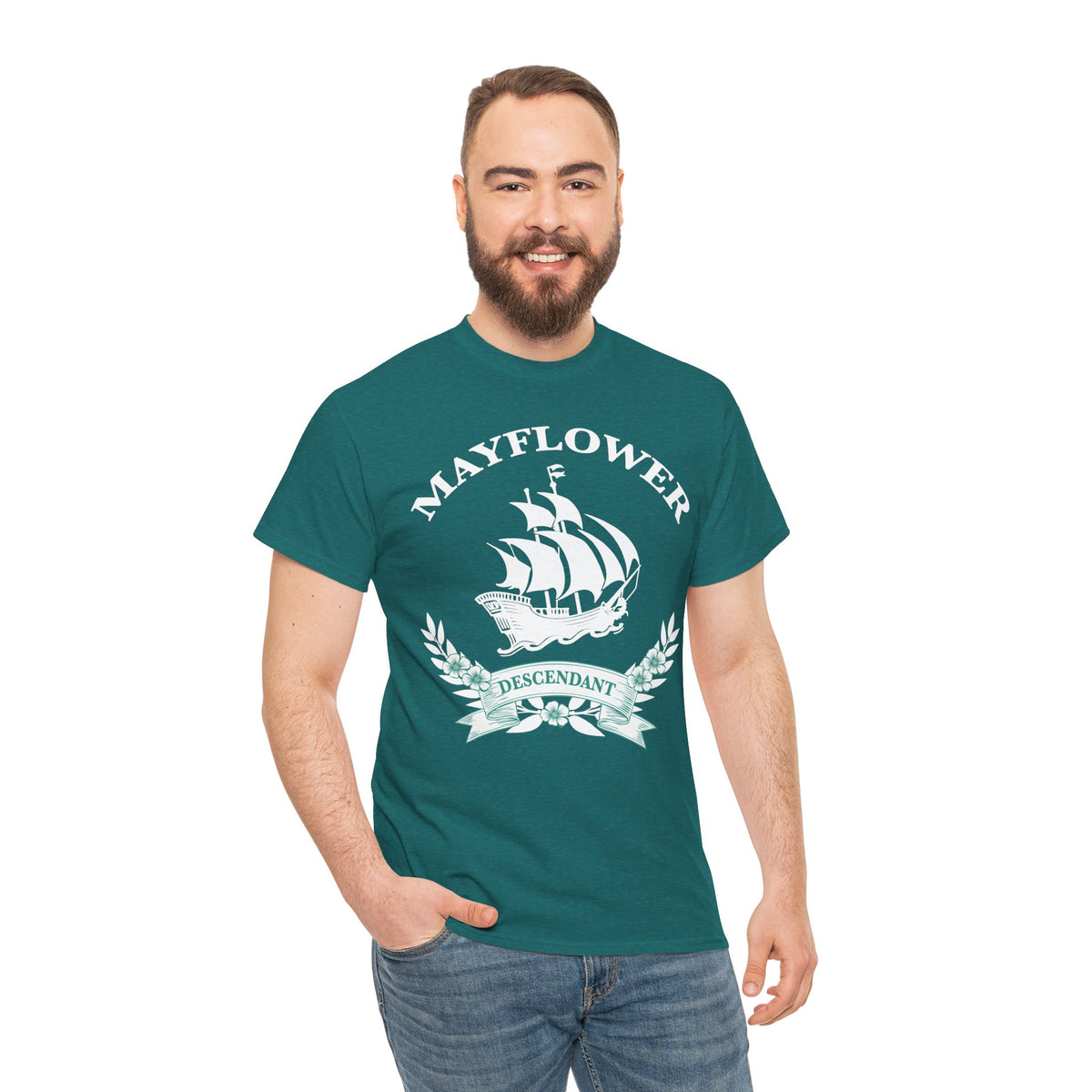 Mayflower Descendant Ship and Banner Tee - Extra Large Sizes