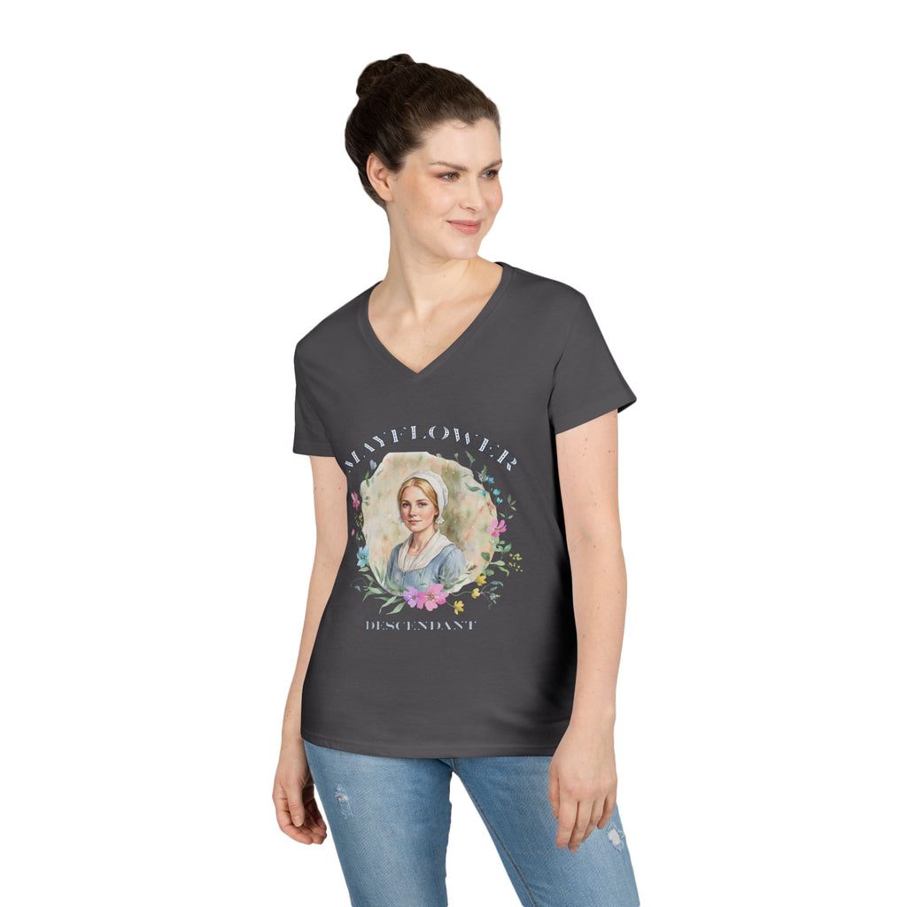 "Mayflower Maiden" Portrait V-Neck Tee - Extra Large Sizes