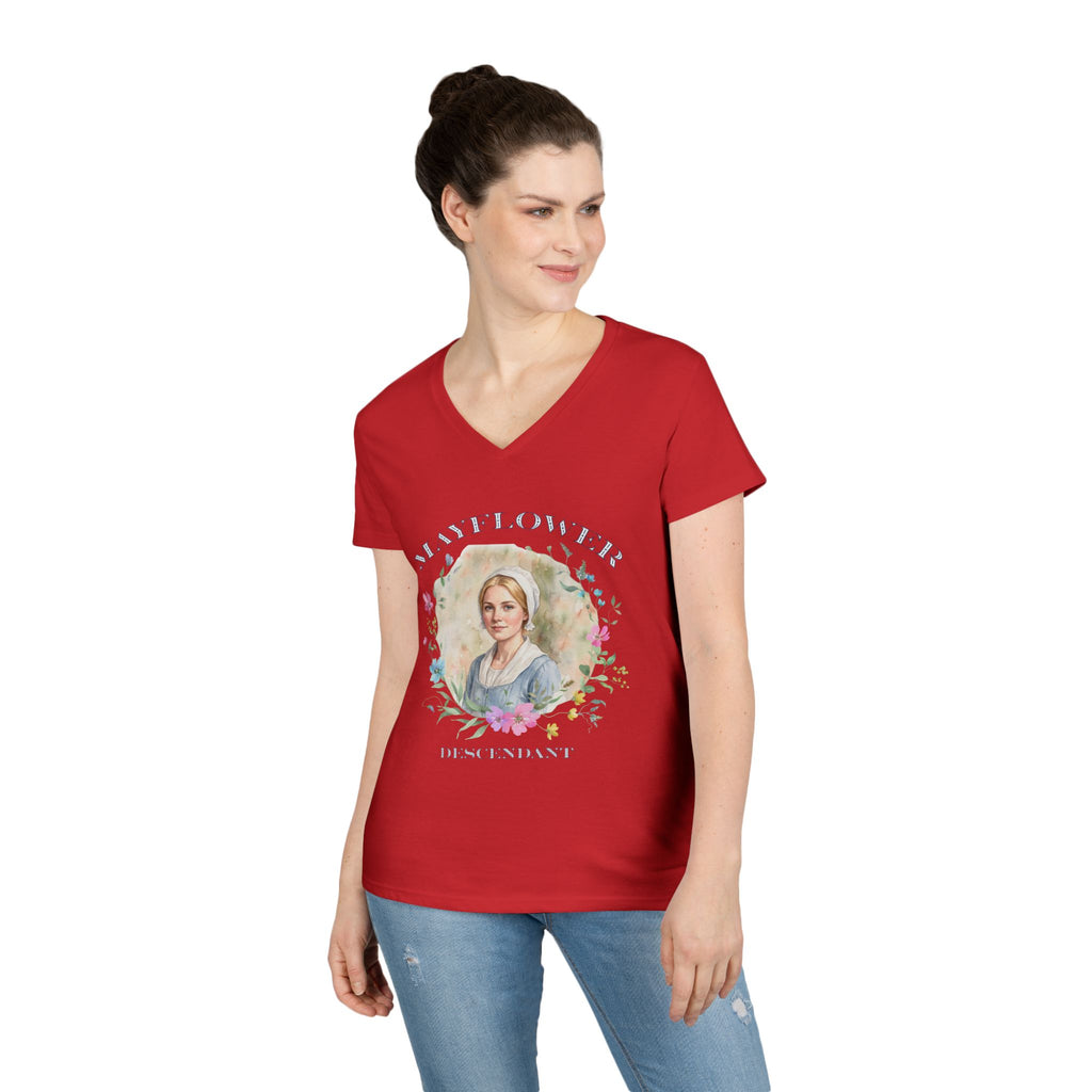 "Mayflower Maiden" Portrait V-Neck Tee - Extra Large Sizes