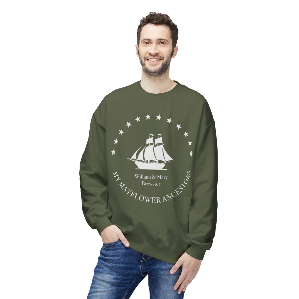 Mayflower Ancestors Sweatshirt — Brewster Descendant, Extra Large Sizes