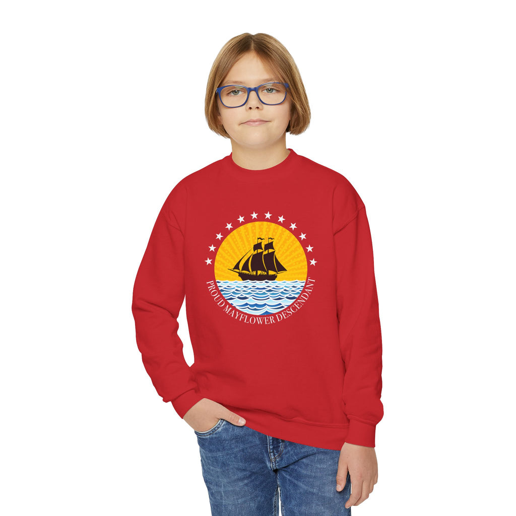 Youth Crewneck Sweatshirt — Proud Mayflower Descendant