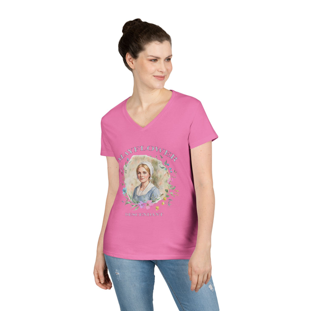 "Mayflower Maiden" Portrait V-Neck Tee - Extra Large Sizes