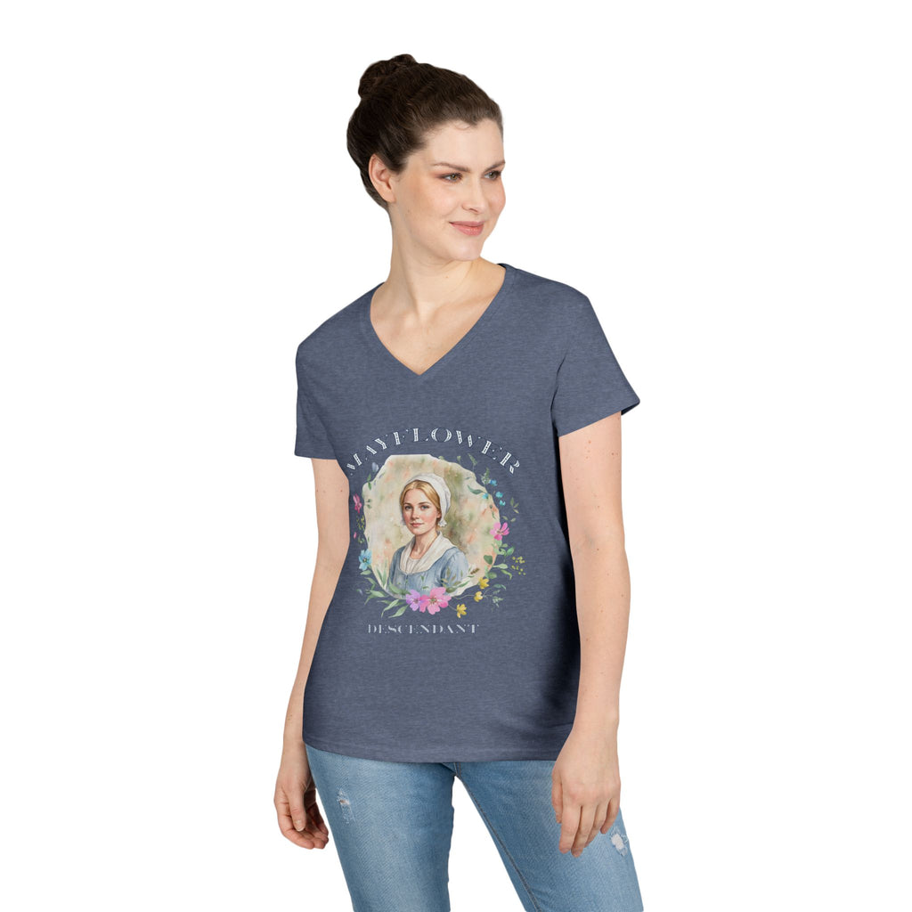 "Mayflower Maiden" Portrait V-Neck Tee - Extra Large Sizes