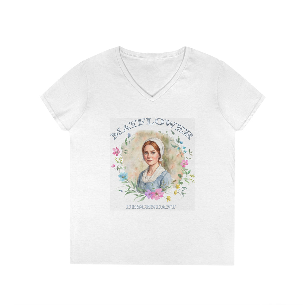 "Mayflower Maiden" Redhead Portrait V-Neck Tee - Extra Large Sizes