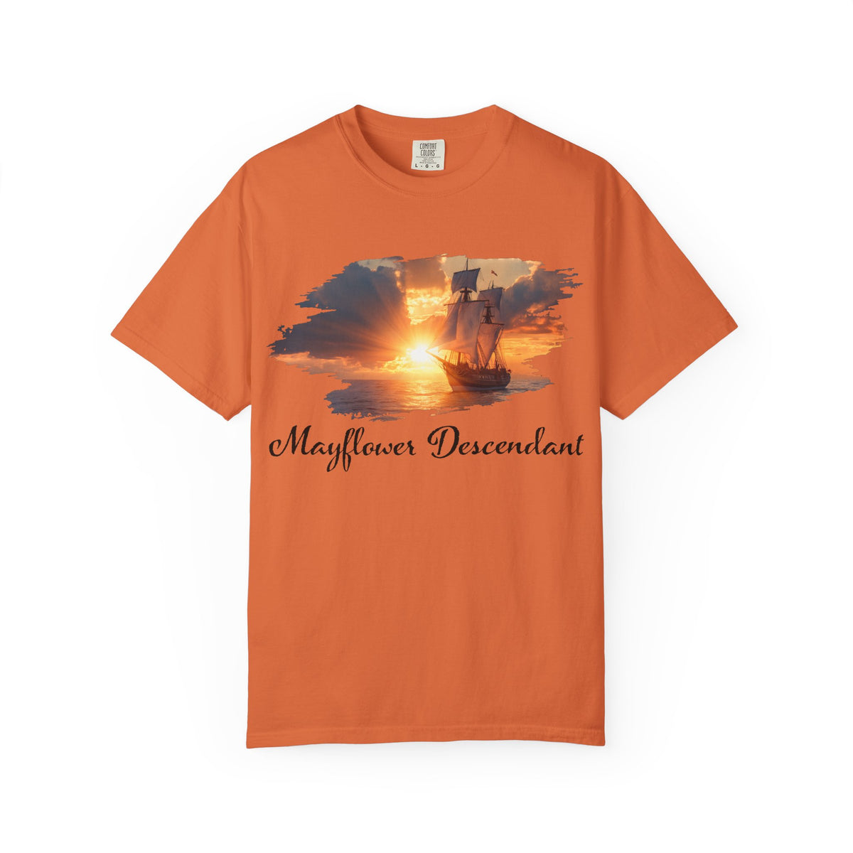 Mayflower at Sunset — Pilgrim Descendant Unisex Tee