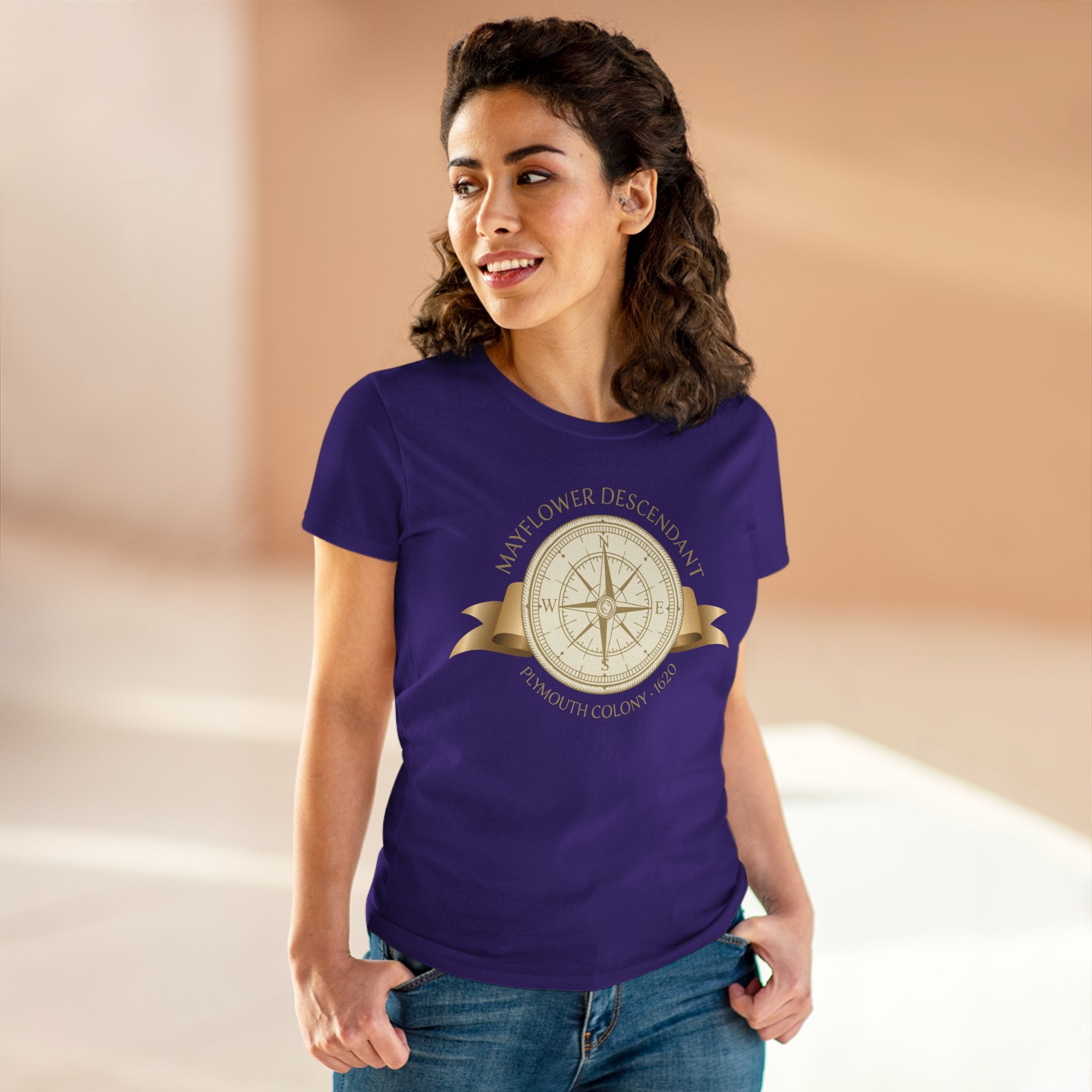Mayflower Descendant Tee with Golden Compass Motif