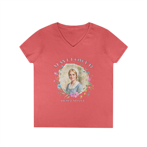"Mayflower Maiden" Portrait V-Neck Tee - Extra Large Sizes