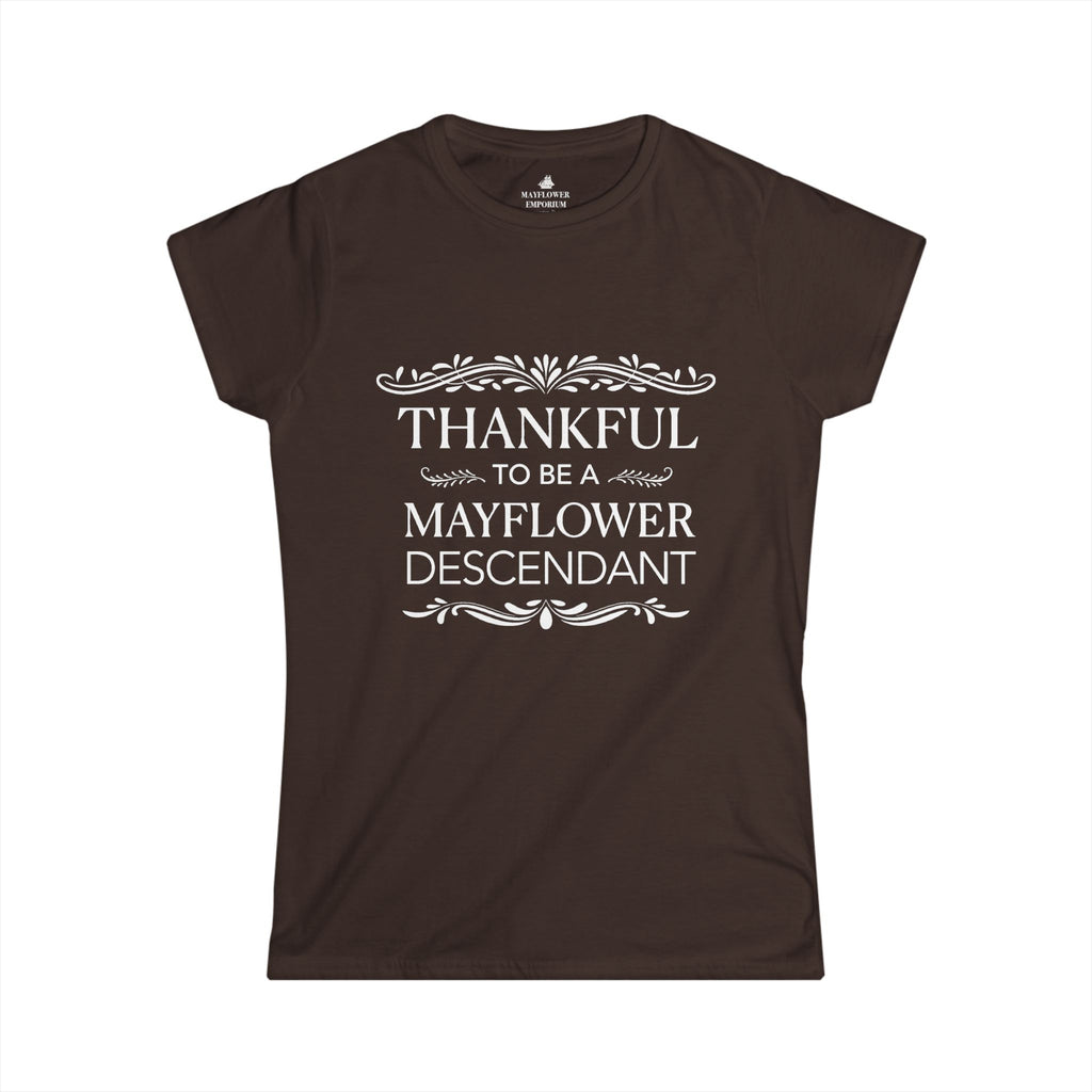 Women's Mayflower Descendant Tee with a Thankful Message - Extra Large Sizes