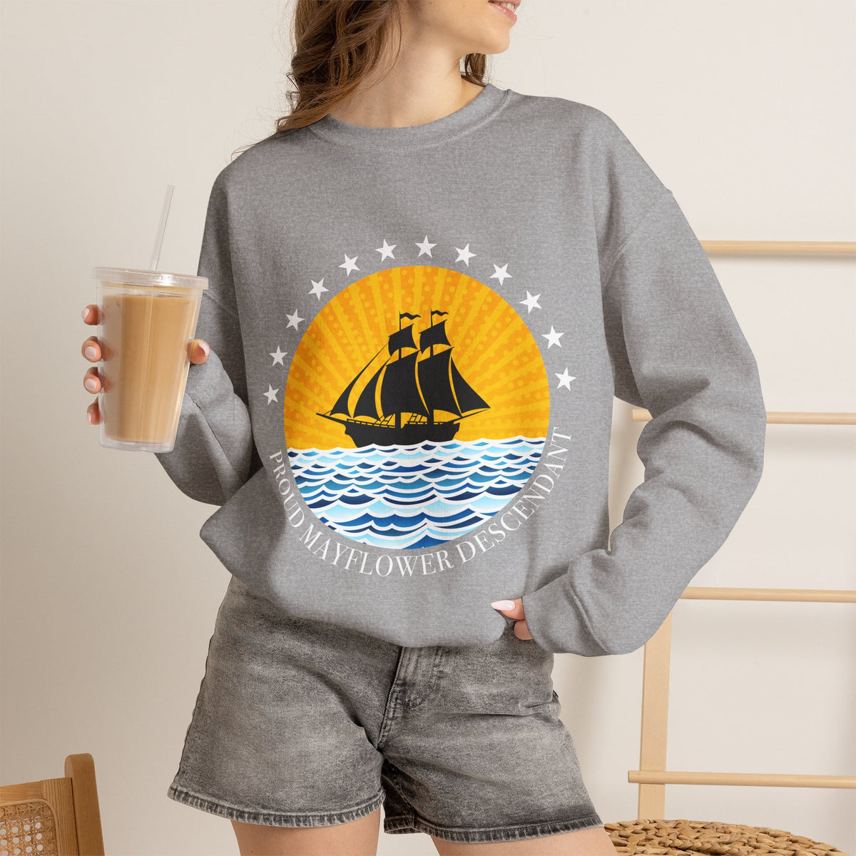 Proud Mayflower Descendant Crewneck Sweatshirt — Extra Large Sizes
