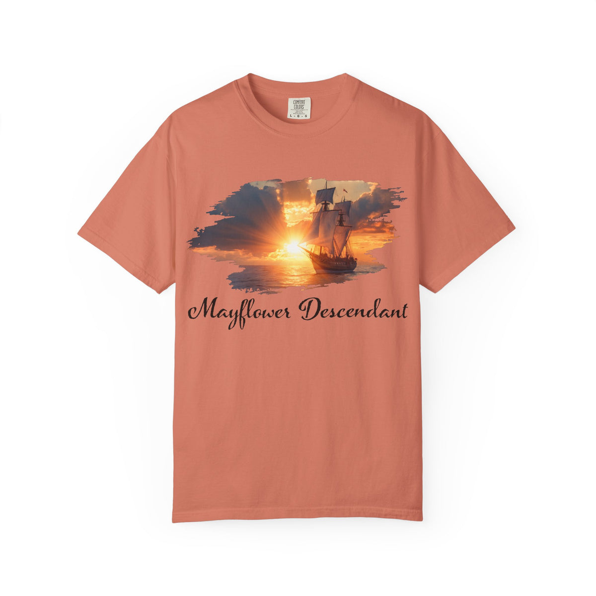 Mayflower at Sunset — Pilgrim Descendant Unisex Tee