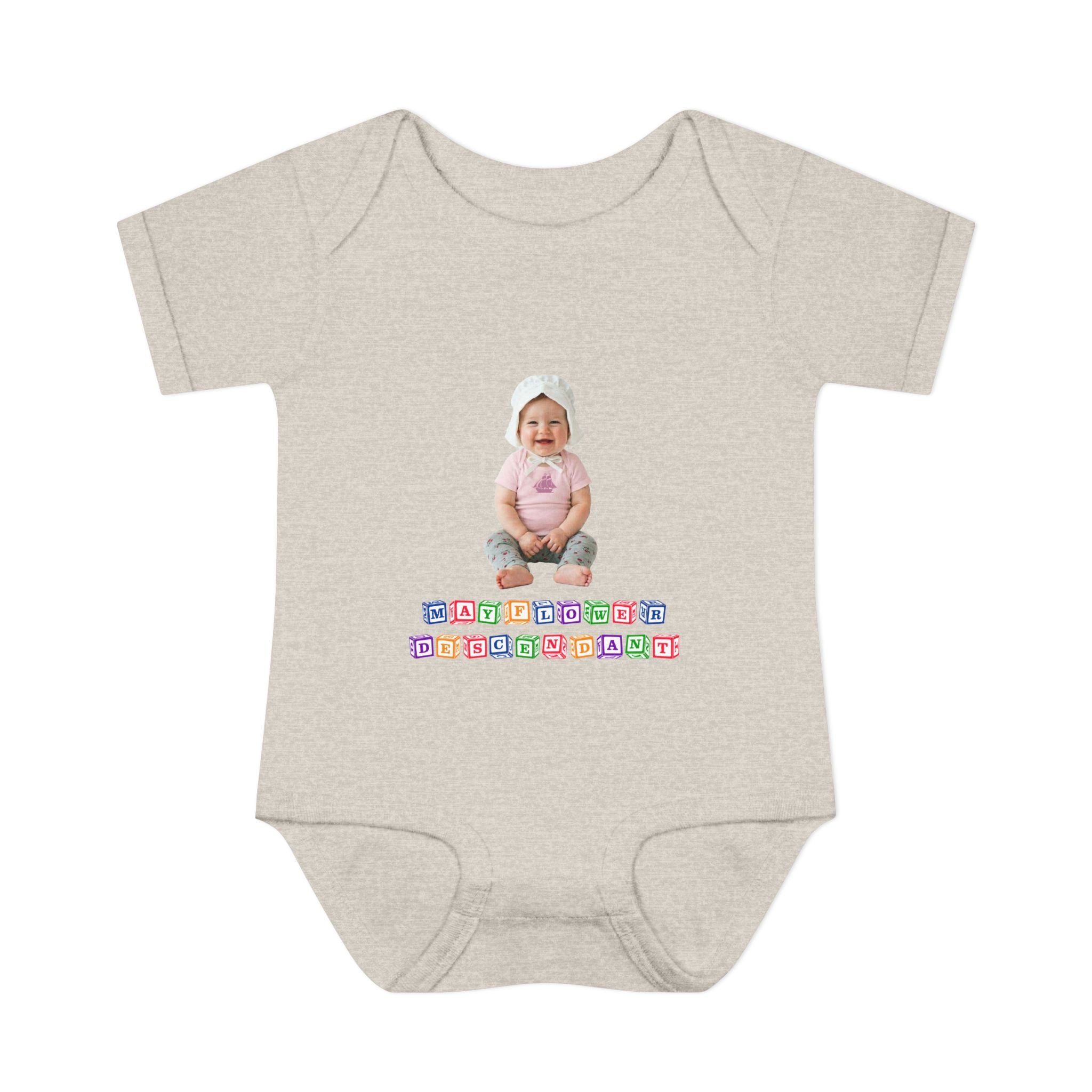 Mayflower Descendant Bodysuit for Baby Girls — Alphabet Blocks Motif
