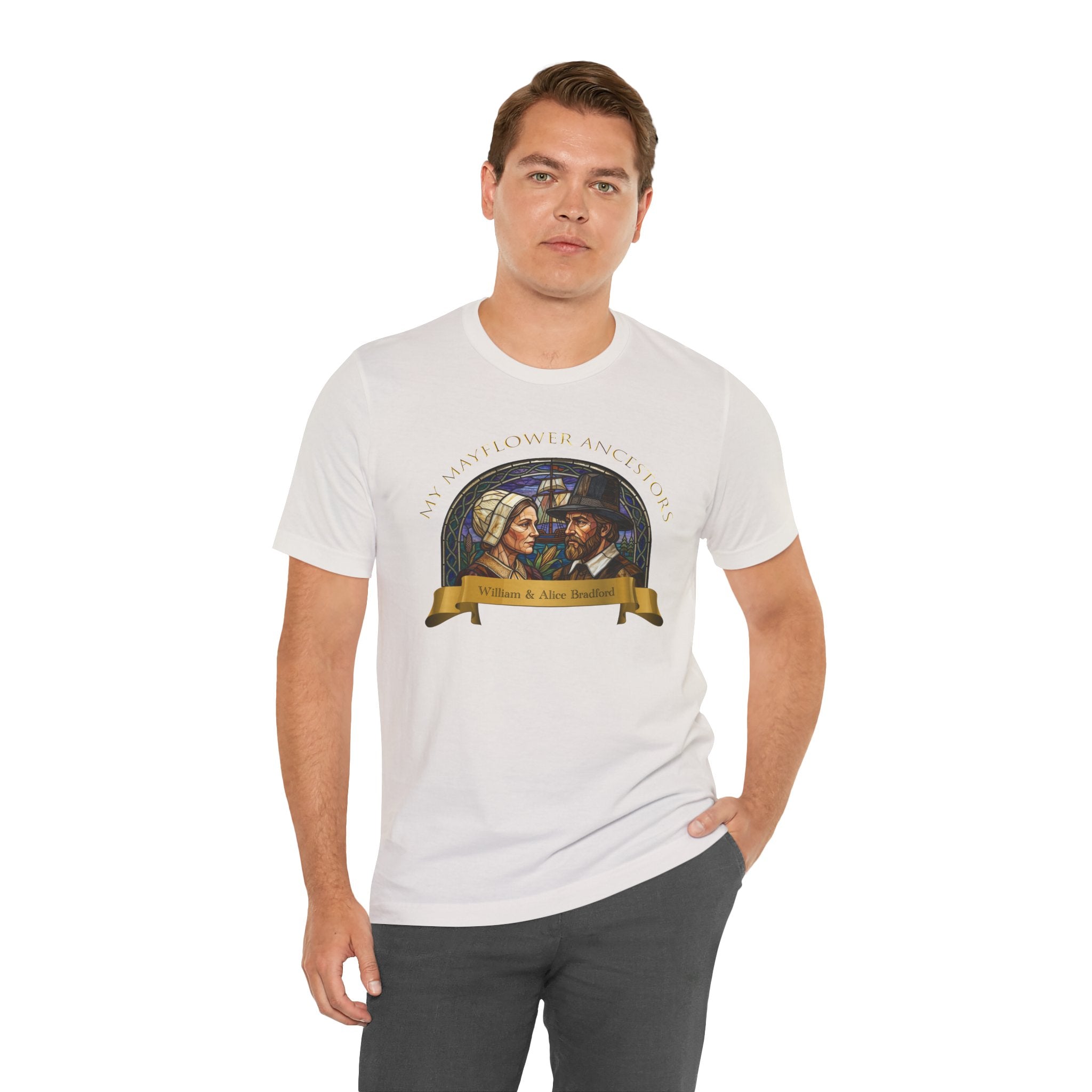 Mayflower Pilgrim “Stained Glass” Tee — William and Alice Bradford