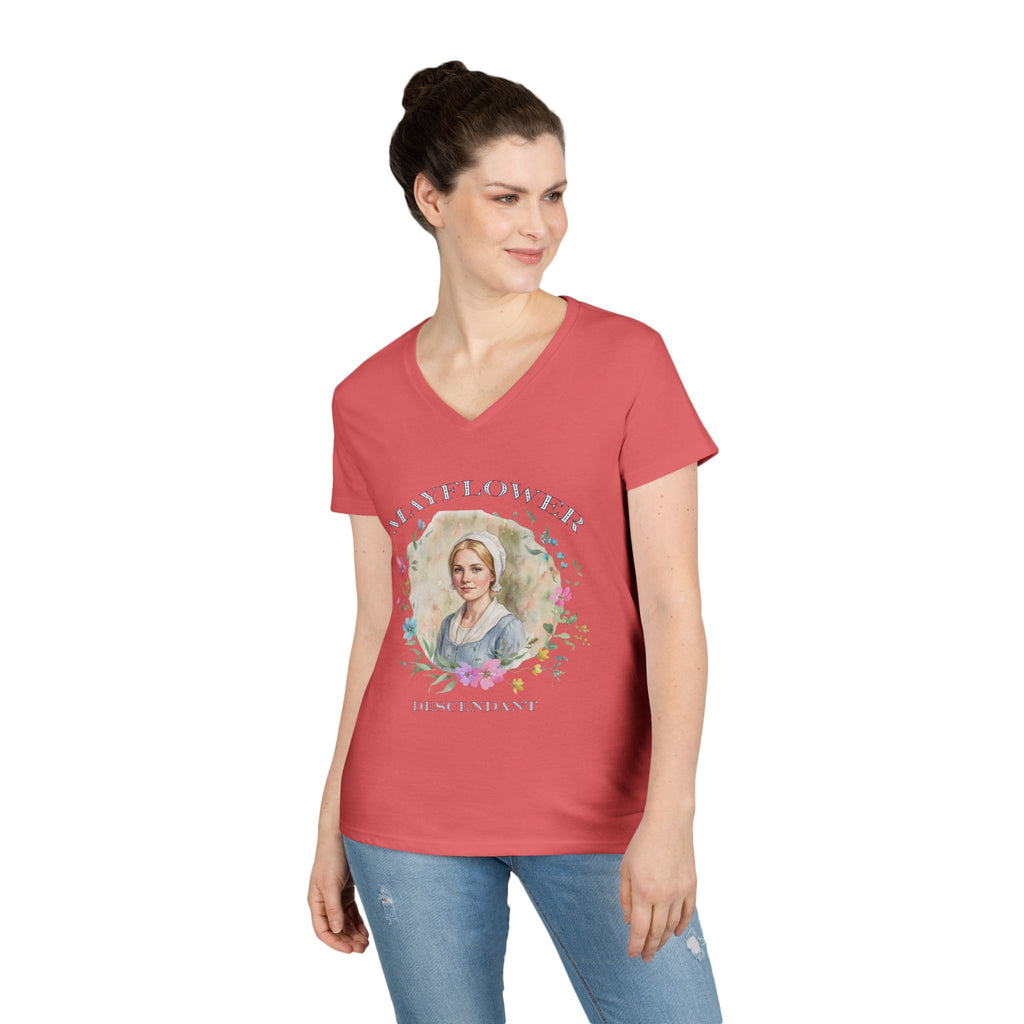 "Mayflower Maiden" Portrait V-Neck Tee - Extra Large Sizes