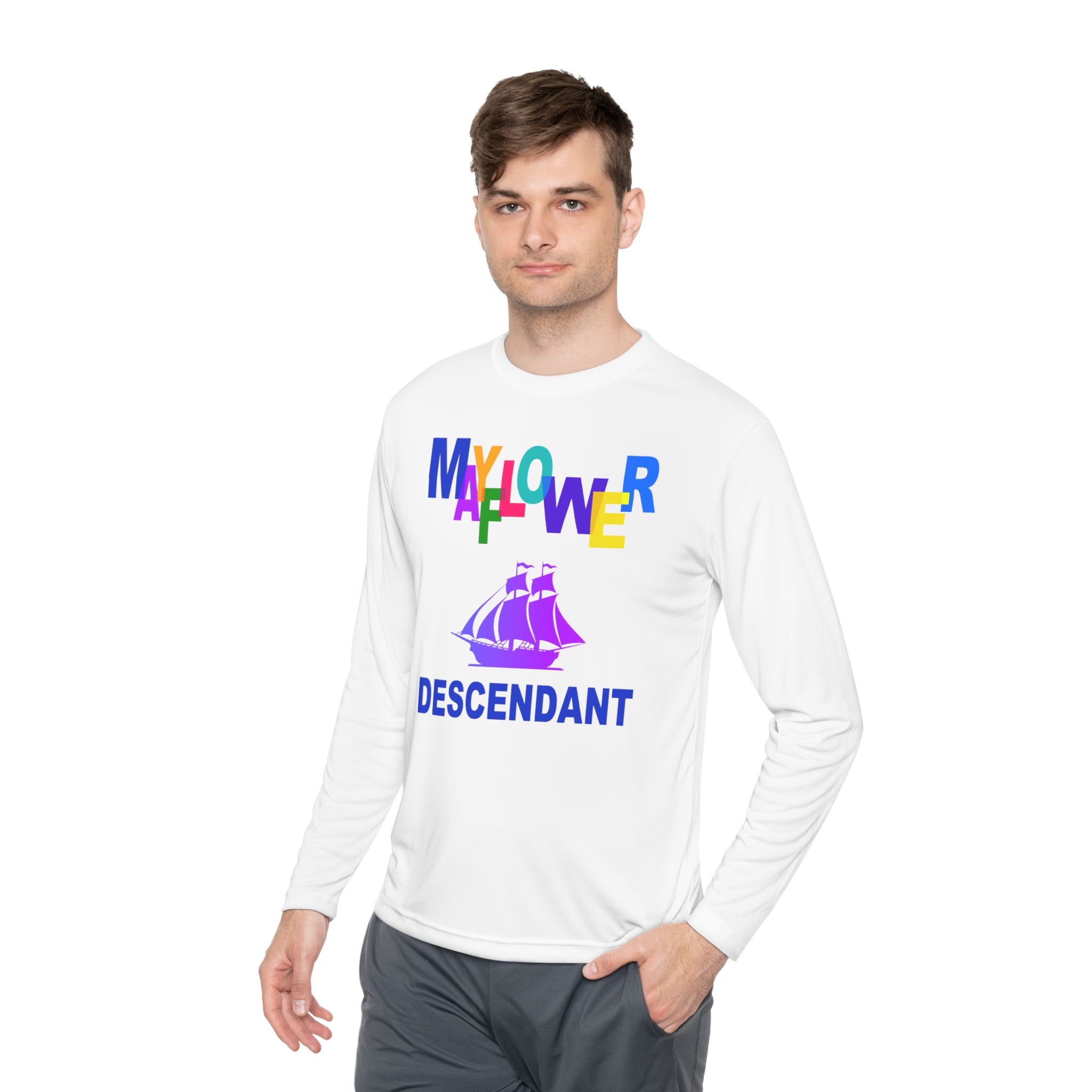 Mayflower Descendant Long Sleeve Tee — Colorful Heritage Design