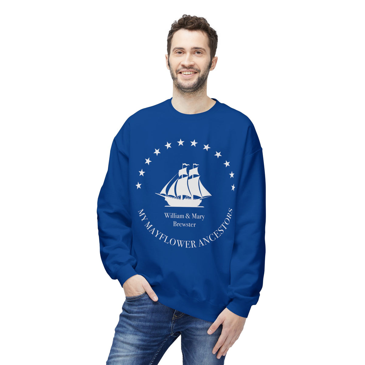 Mayflower Ancestors Sweatshirt — Brewster Descendant, Extra Large Sizes