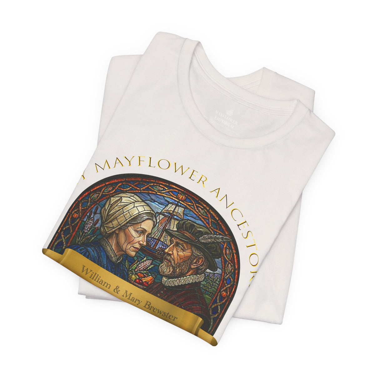Mayflower Pilgrim “Stained Glass” Tee — William and Mary Brewster