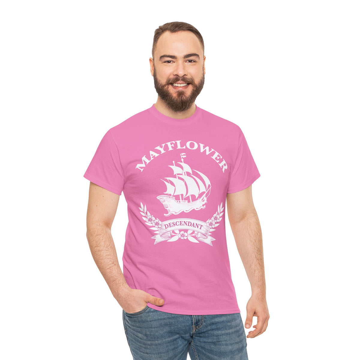 Mayflower Descendant Ship and Banner Tee - Extra Large Sizes