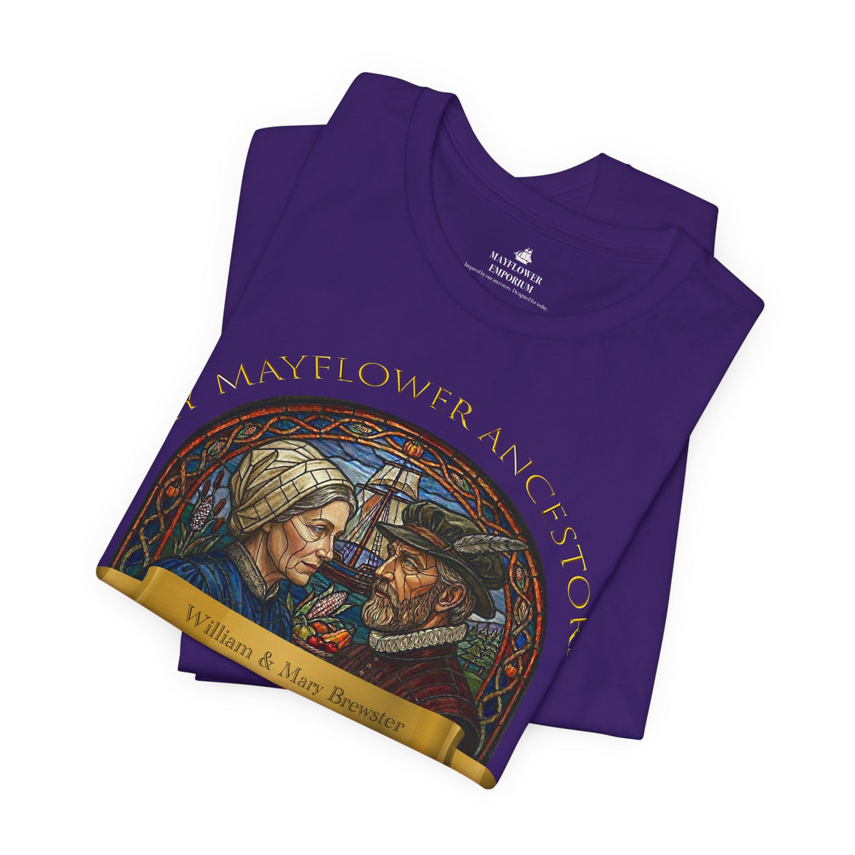 Mayflower Pilgrim “Stained Glass” Tee — William and Mary Brewster