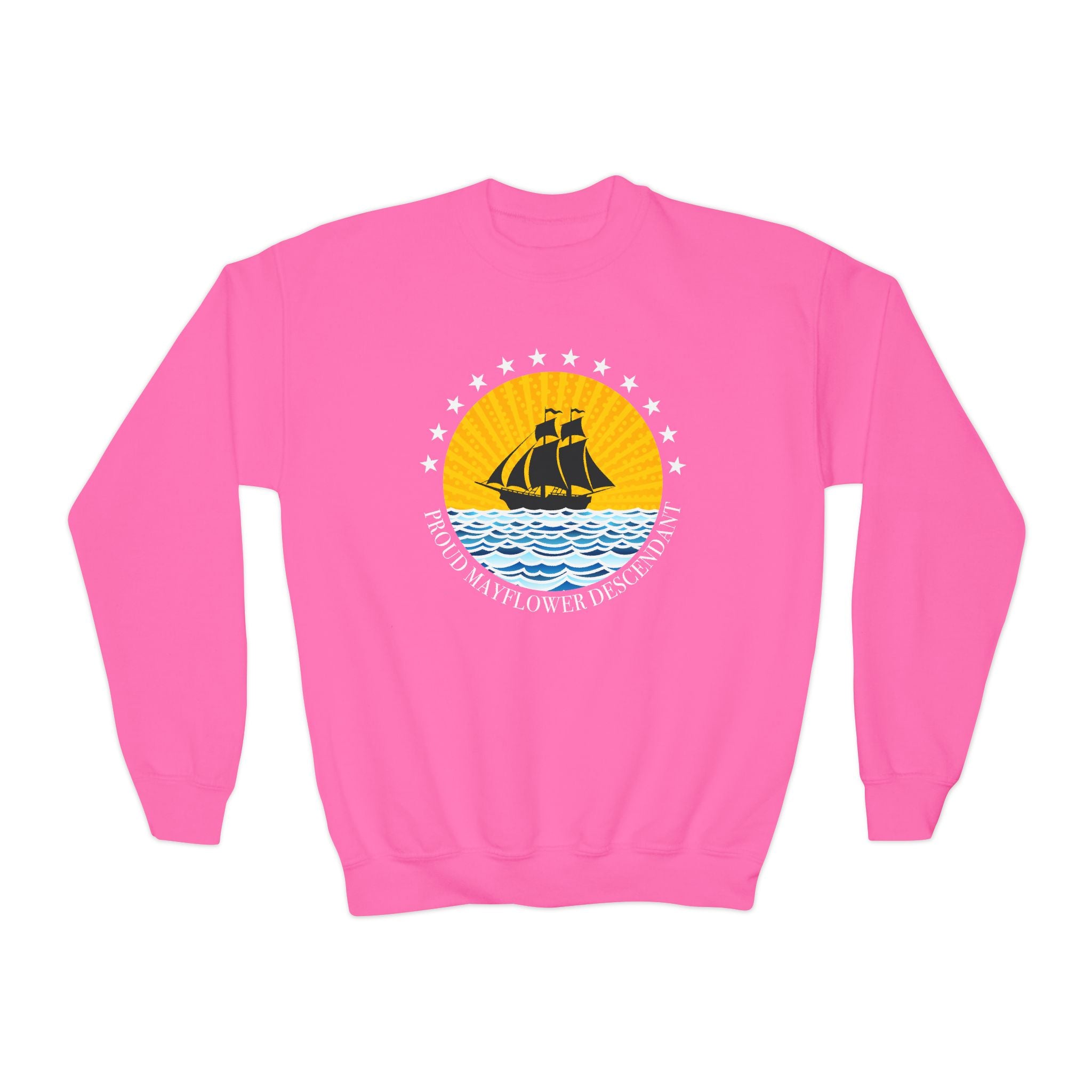 Youth Crewneck Sweatshirt — Proud Mayflower Descendant