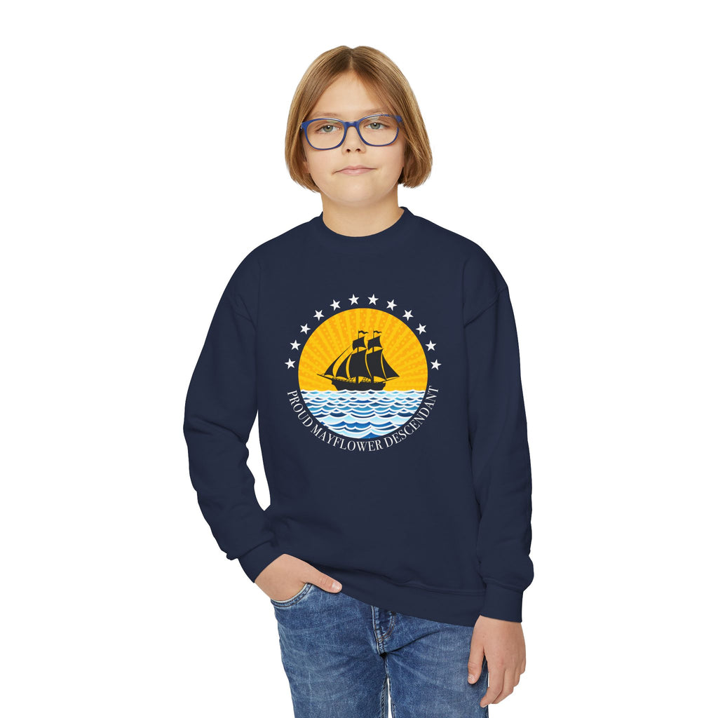 Youth Crewneck Sweatshirt — Proud Mayflower Descendant