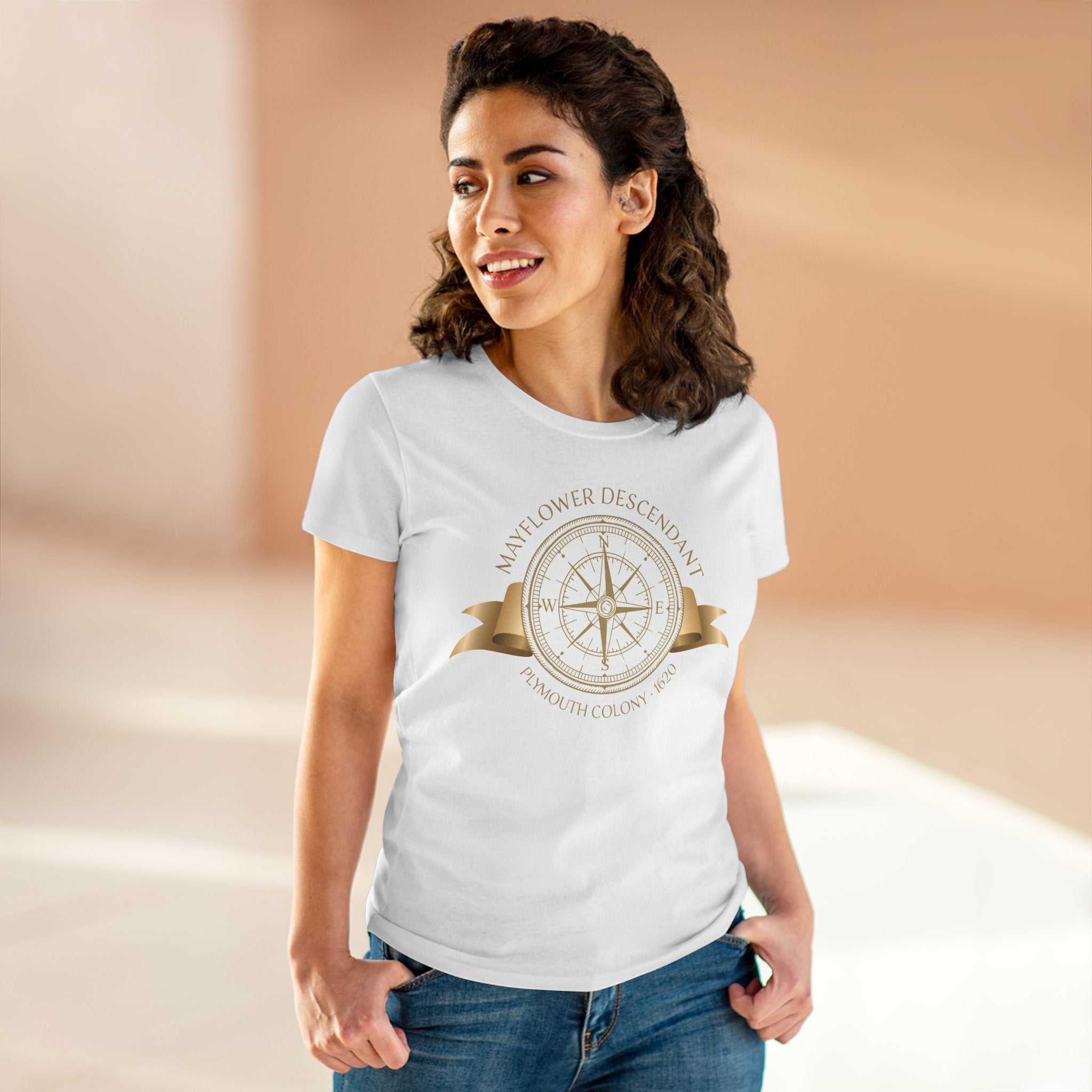 Mayflower Descendant Tee with Golden Compass Motif