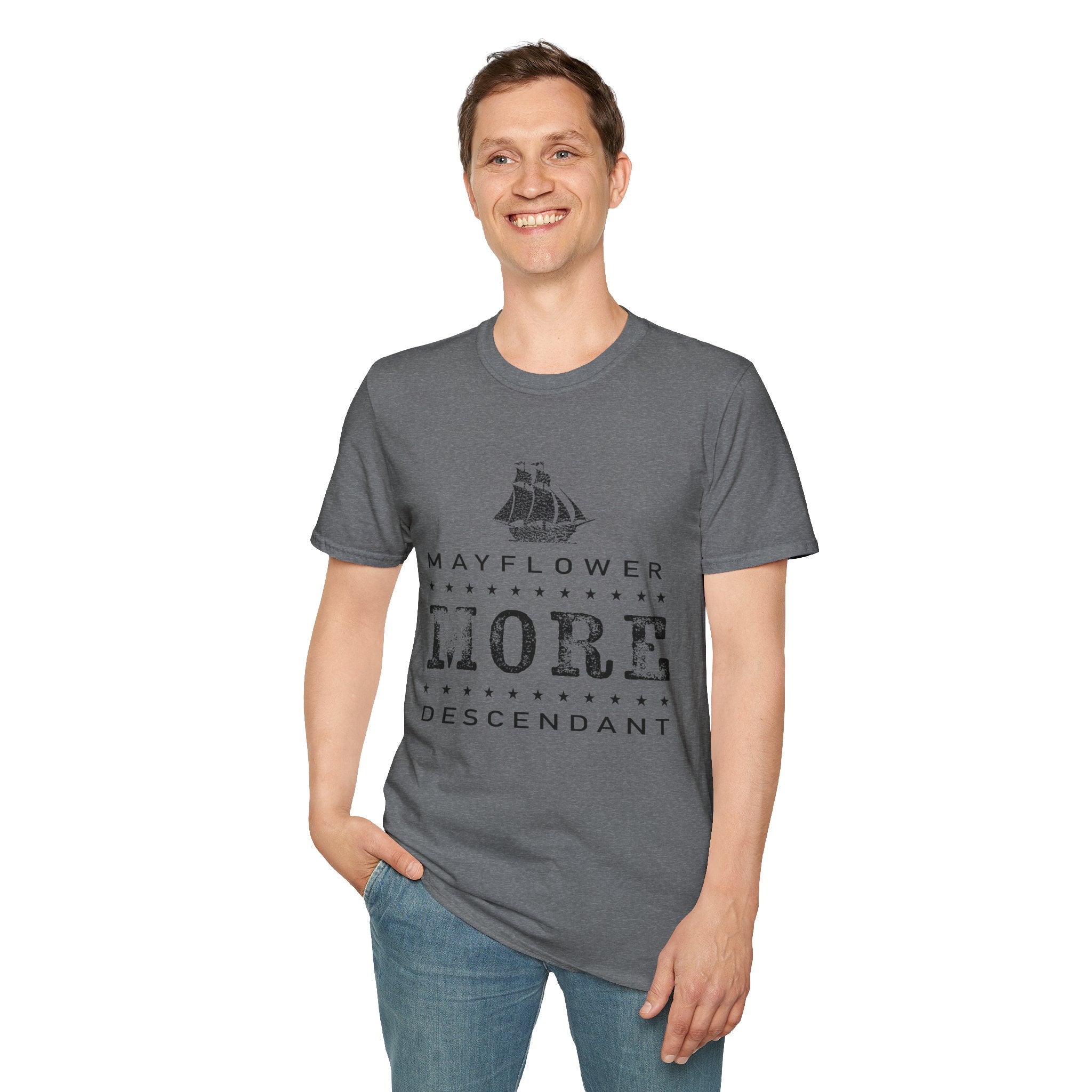 Mayflower Tee with Distressed Vintage Motif | More Lineage