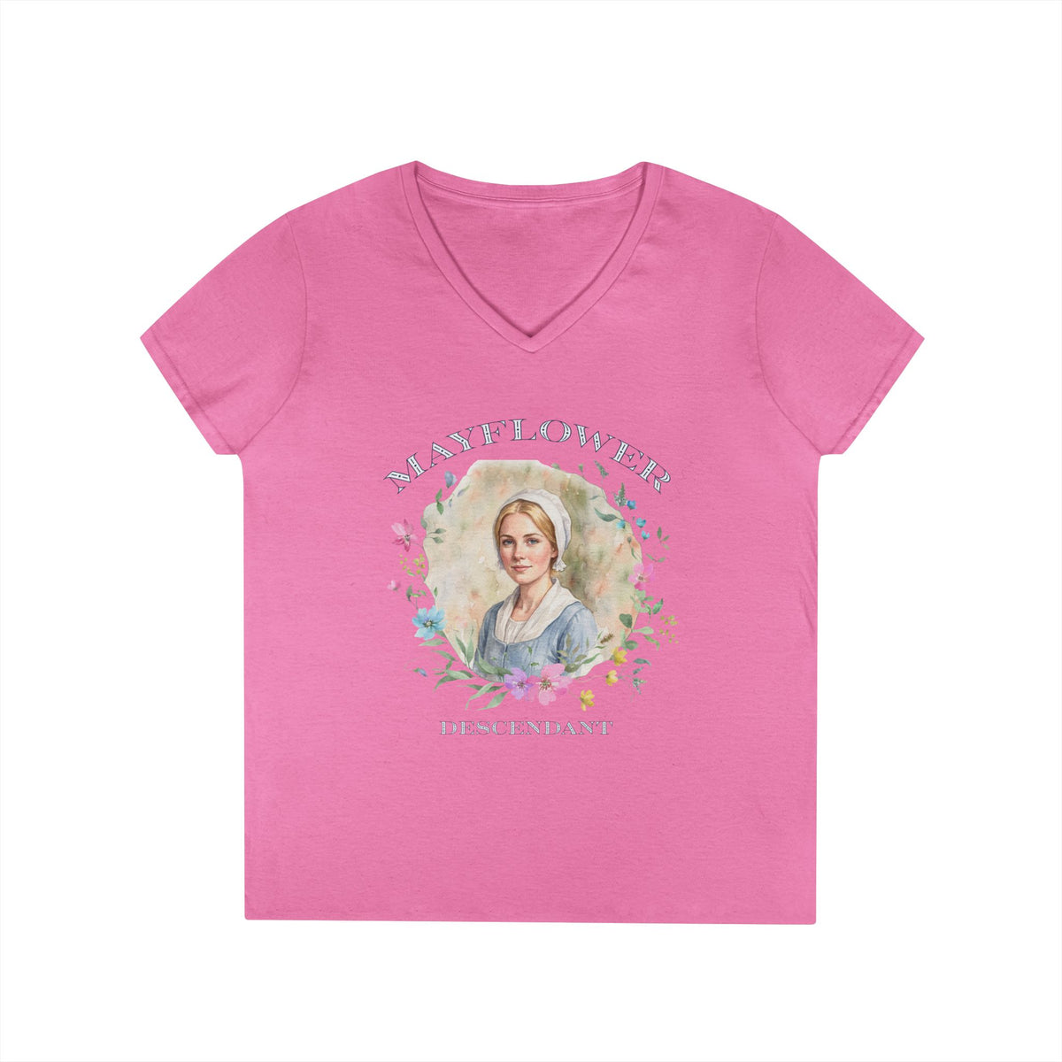 "Mayflower Maiden" Portrait V-Neck Tee - Extra Large Sizes