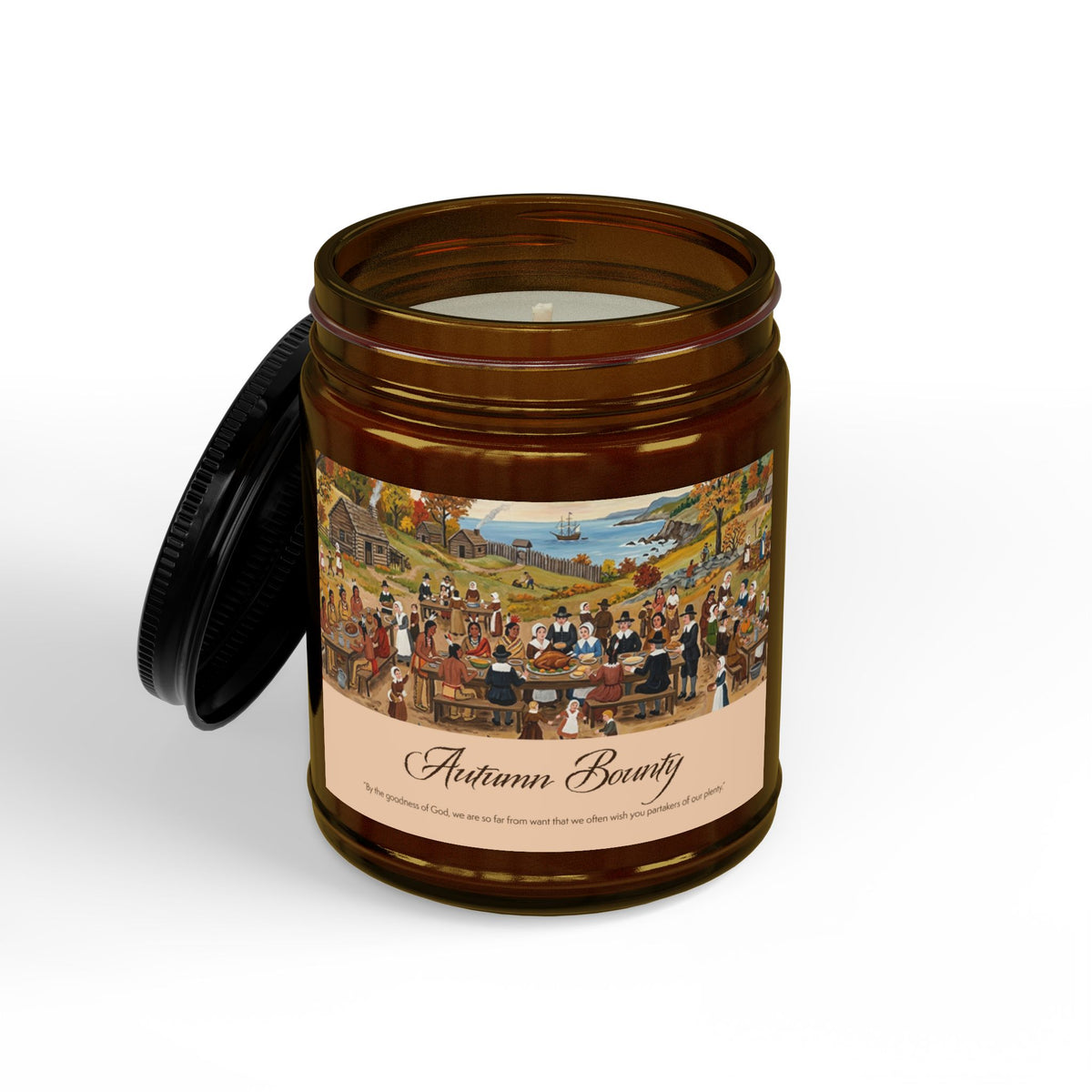 Autumn Bounty Scented Soy Candle (4oz & 9oz) — Amber Jar with Black Lid