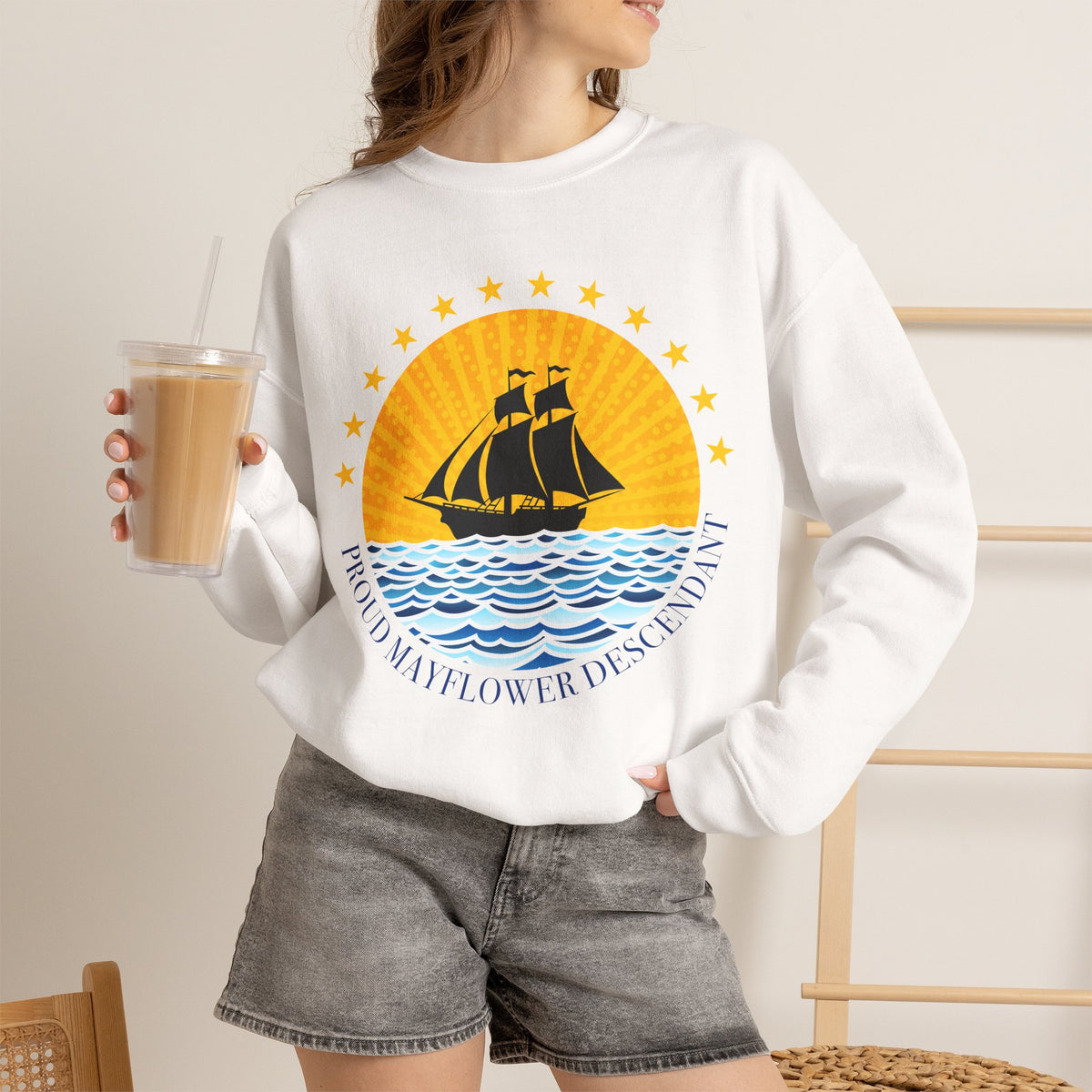 Proud Mayflower Descendant Crewneck Sweatshirt — Extra Large Sizes