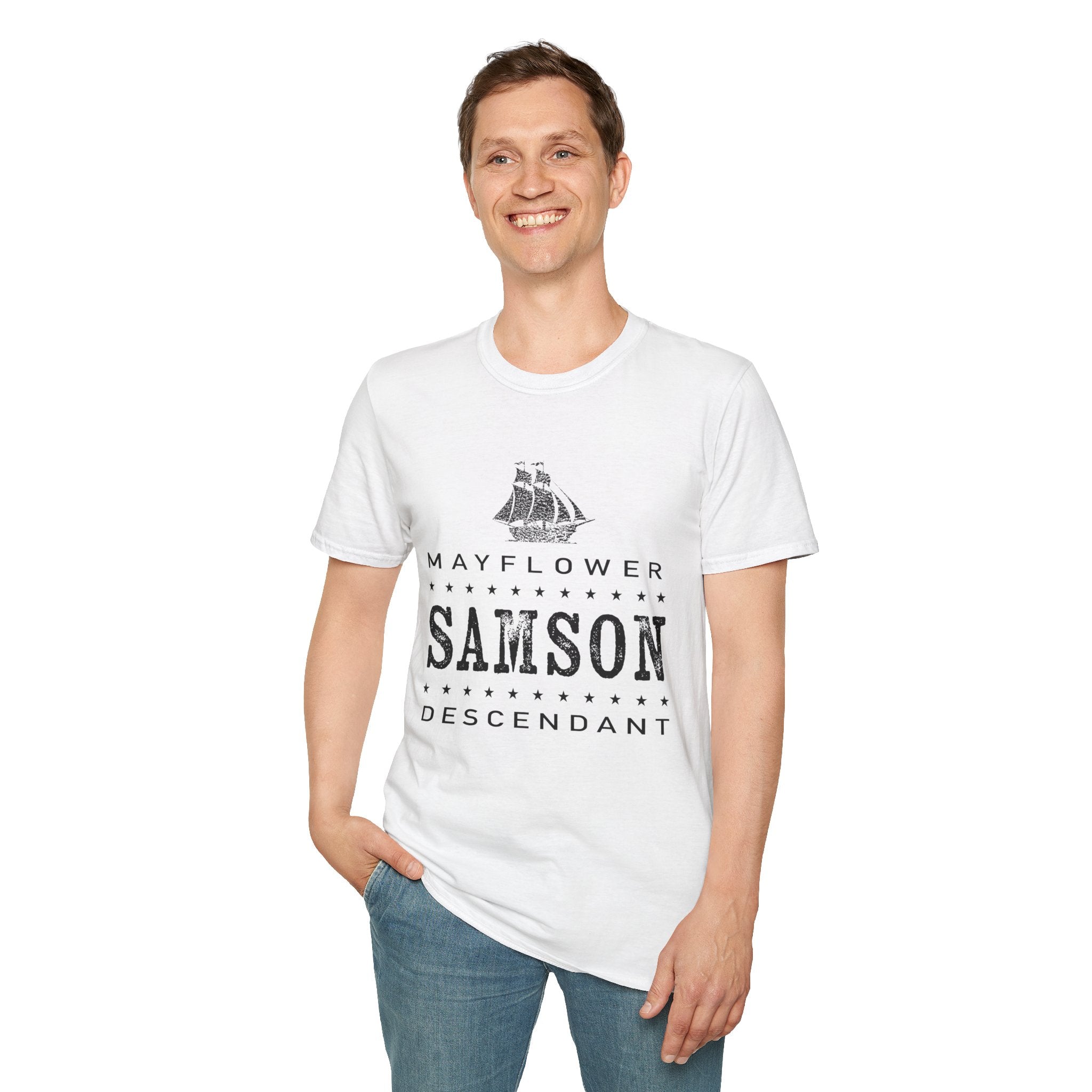 Mayflower Tee with Distressed Vintage Motif | Samson Lineage