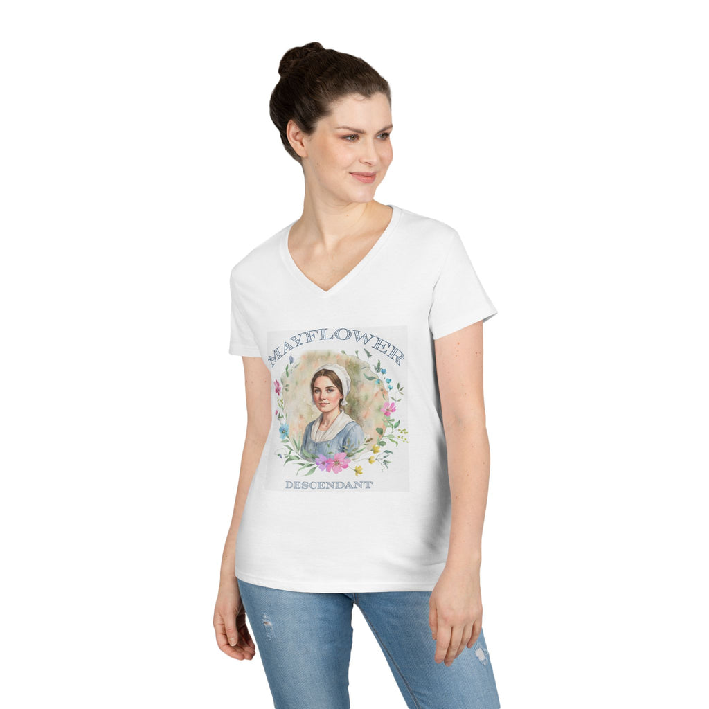 "Mayflower Maiden" Brunette Portrait V-Neck Tee
