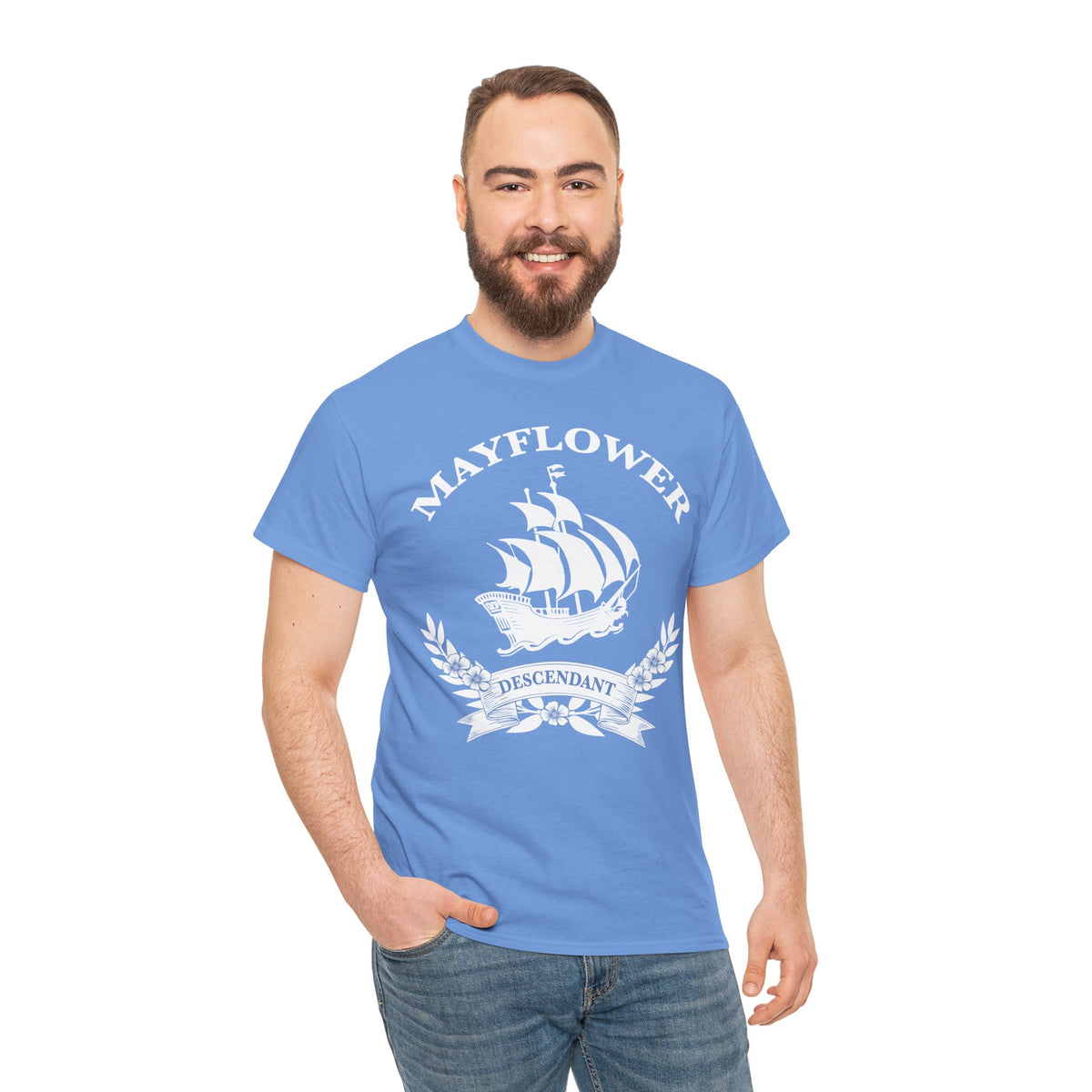 Mayflower Descendant Ship and Banner Tee - Extra Large Sizes