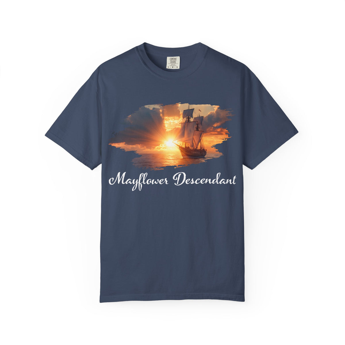 Mayflower at Sunset — Pilgrim Descendant Unisex Tee