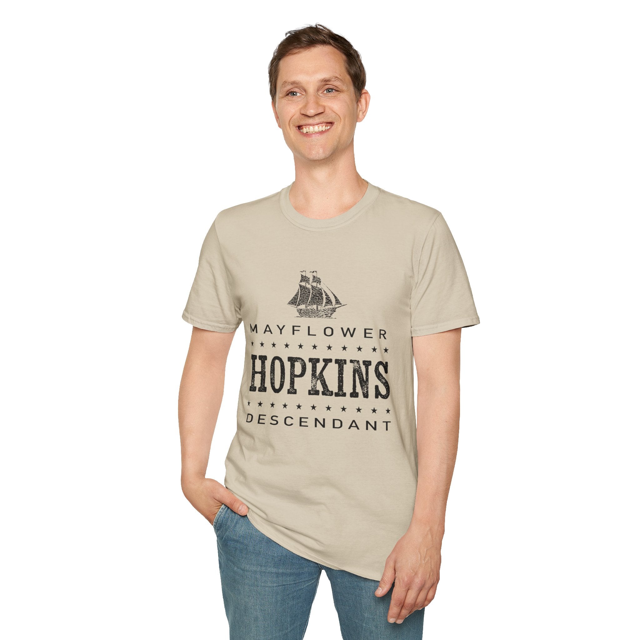 Mayflower Tee with Distressed Vintage Motif | Hopkins Lineage
