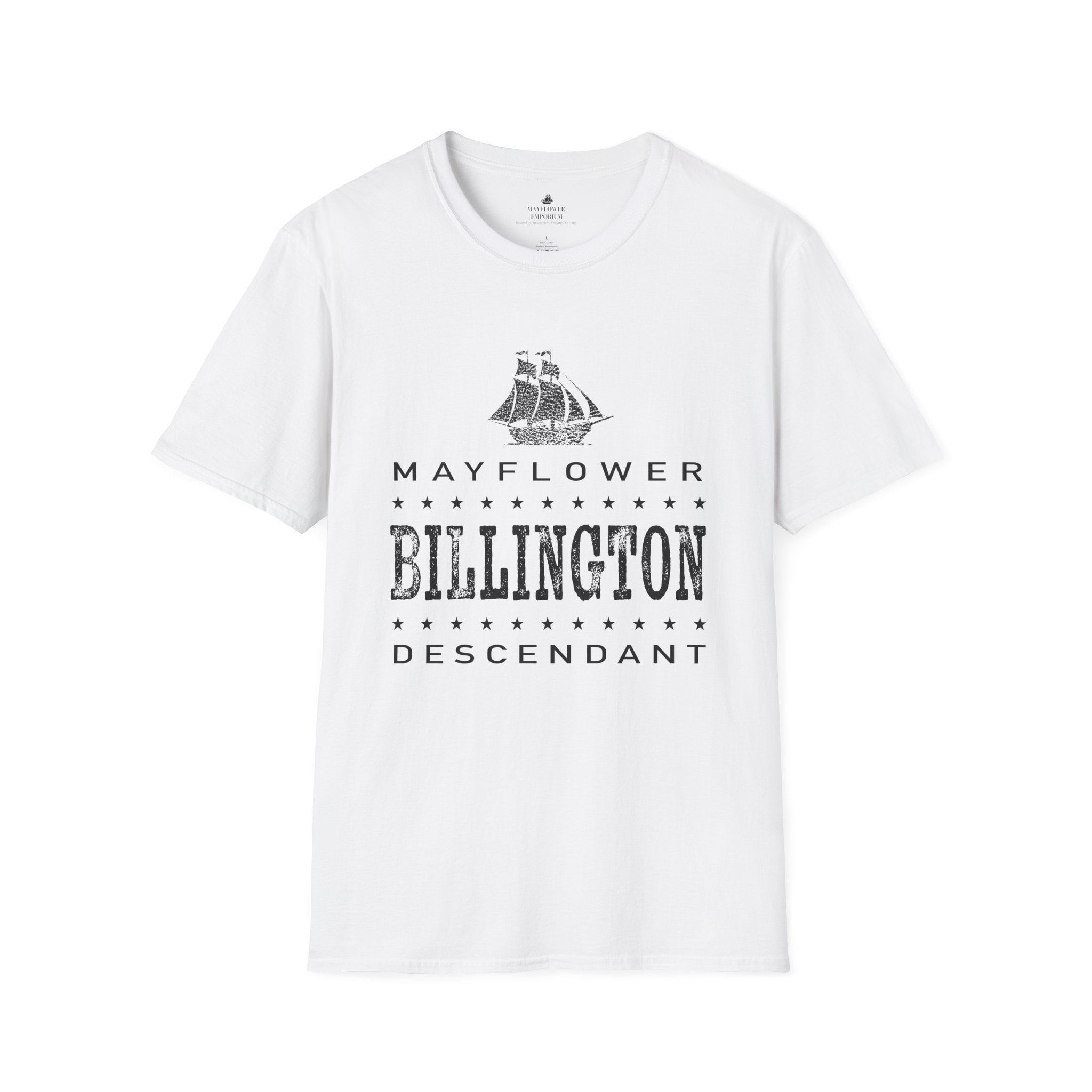 Mayflower Tee with Distressed Vintage Motif | Billington Lineage