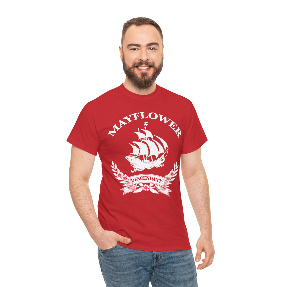 Mayflower Descendant Ship and Banner Tee - Extra Large Sizes