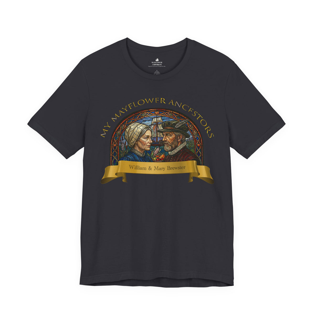 Mayflower Pilgrim “Stained Glass” Tee — William and Mary Brewster
