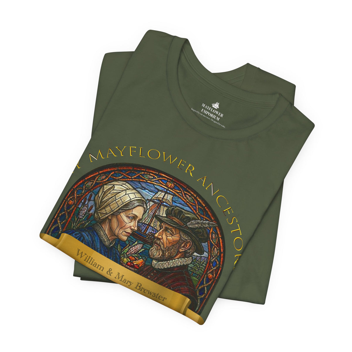 Mayflower Pilgrim “Stained Glass” Tee — William and Mary Brewster