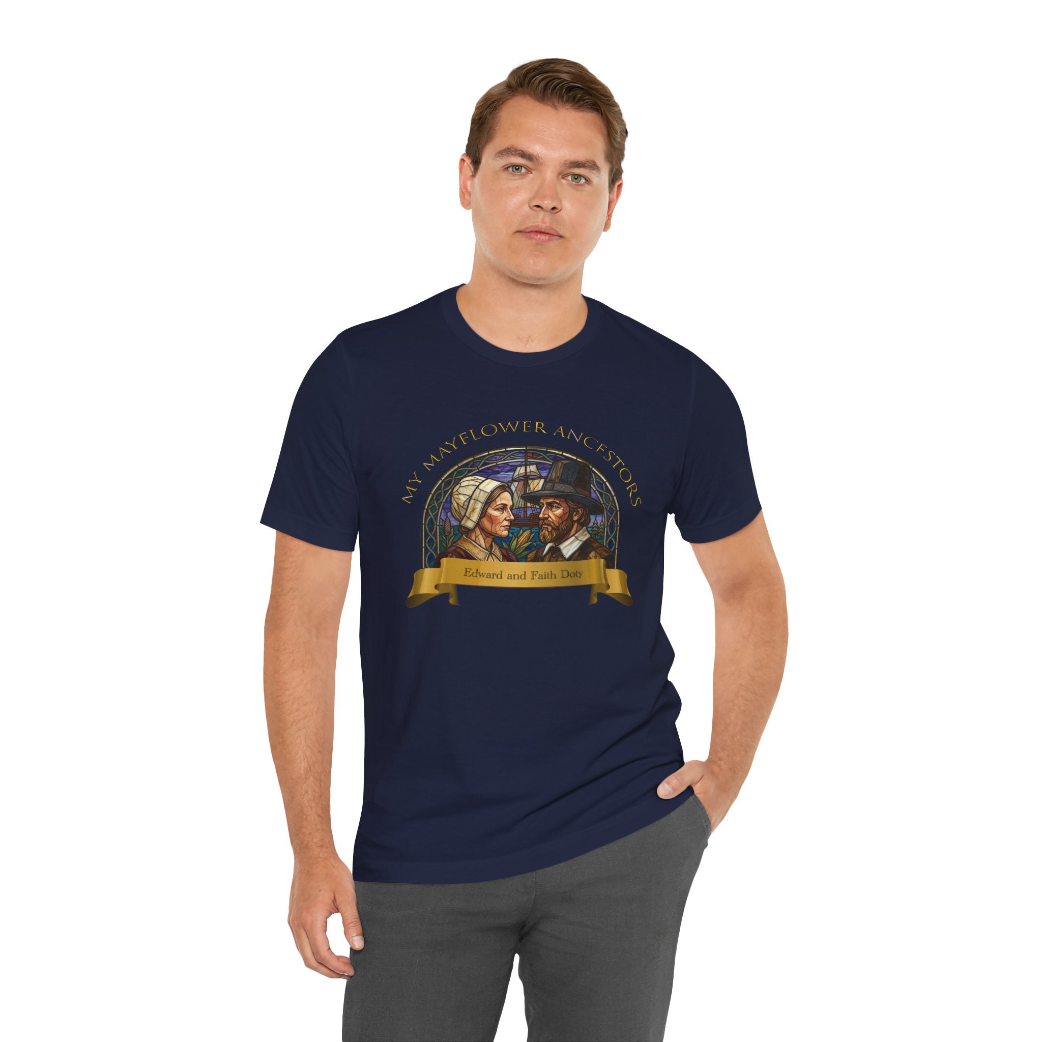 Mayflower Pilgrim “Stained Glass” Tee — Edward and Faith Doty