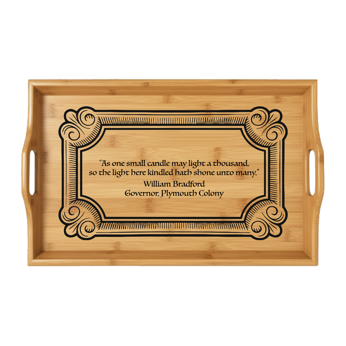 Engraved Mayflower Serving Tray – Decorative Bamboo Tea & Breakfast Tray