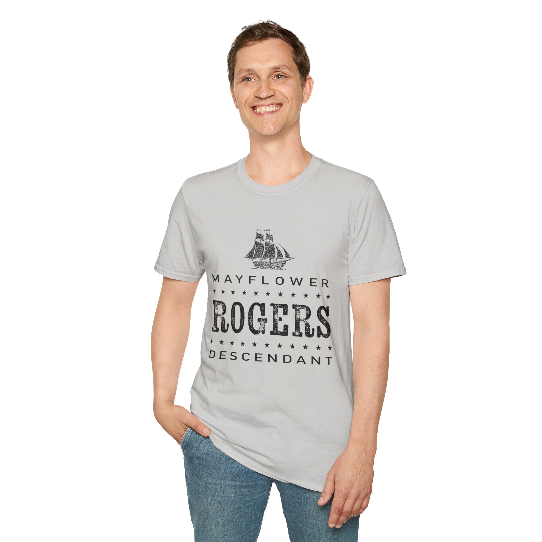 Mayflower Tee with Distressed Vintage Motif | Rogers Lineage
