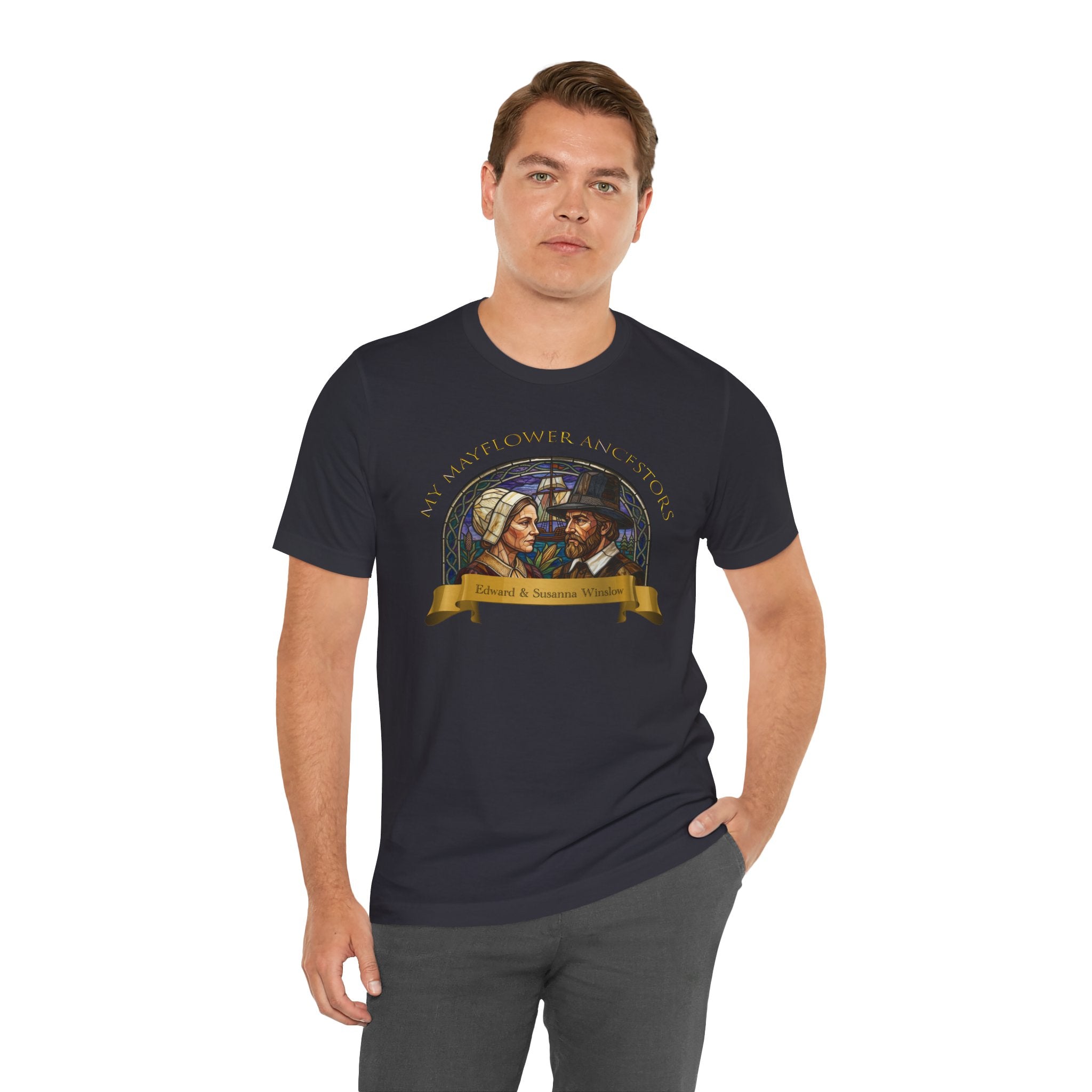 Mayflower Pilgrim “Stained Glass” Tee — Edward and Susanna Winslow