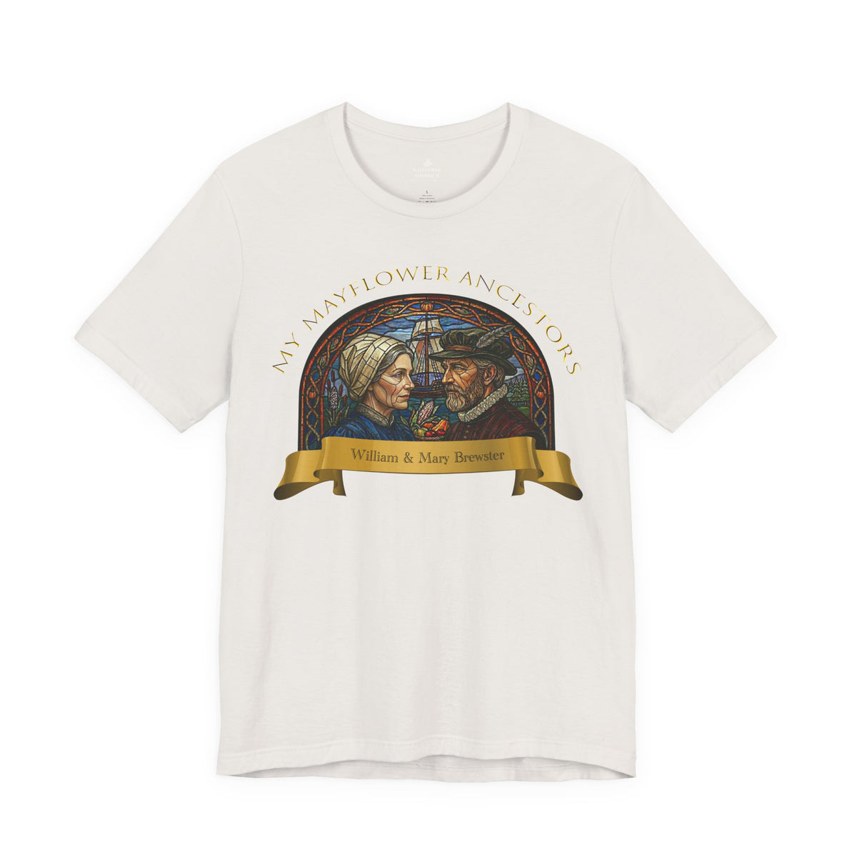 Mayflower Pilgrim “Stained Glass” Tee — William and Mary Brewster