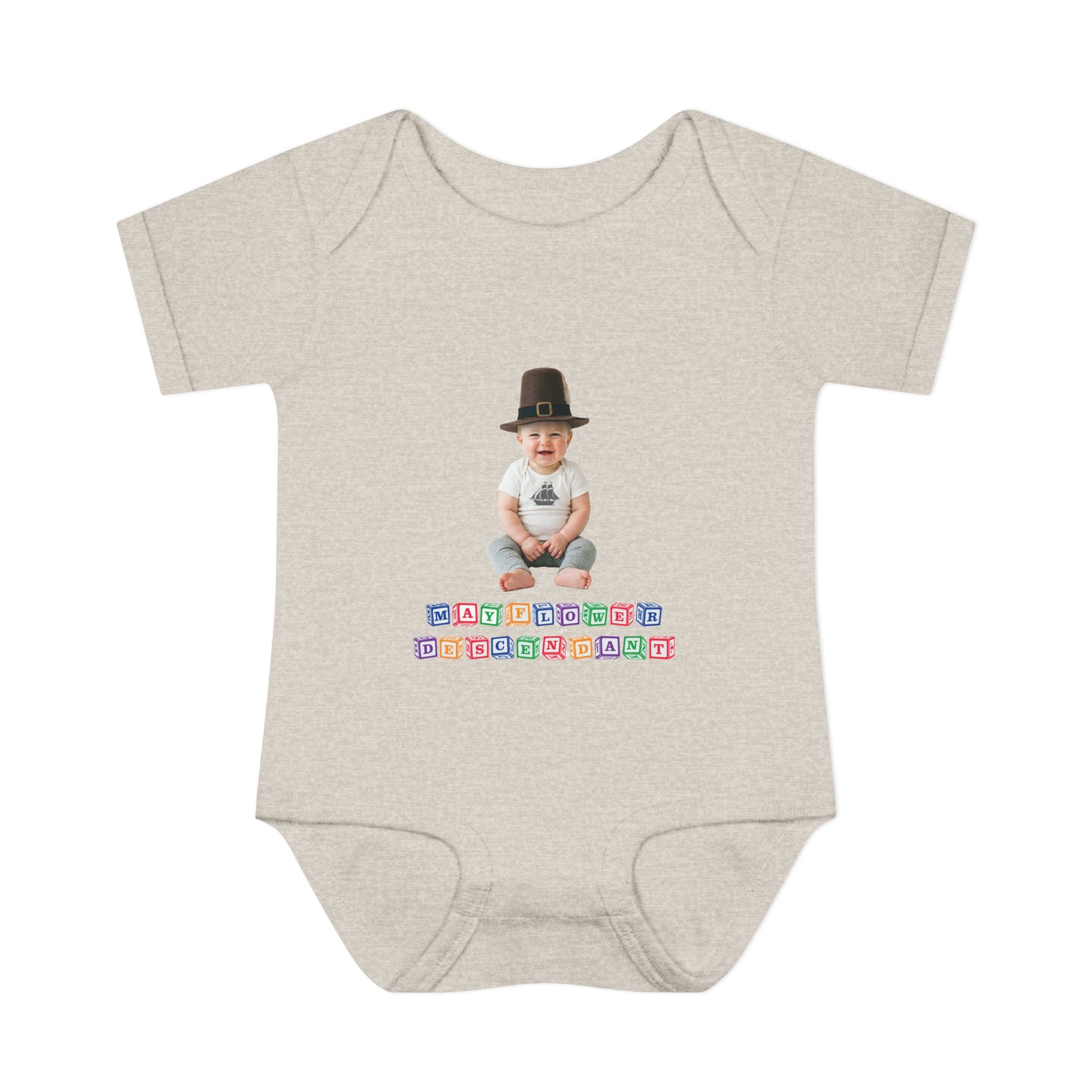 Mayflower Descendant Bodysuit for Baby Boys — Alphabet Blocks Motif
